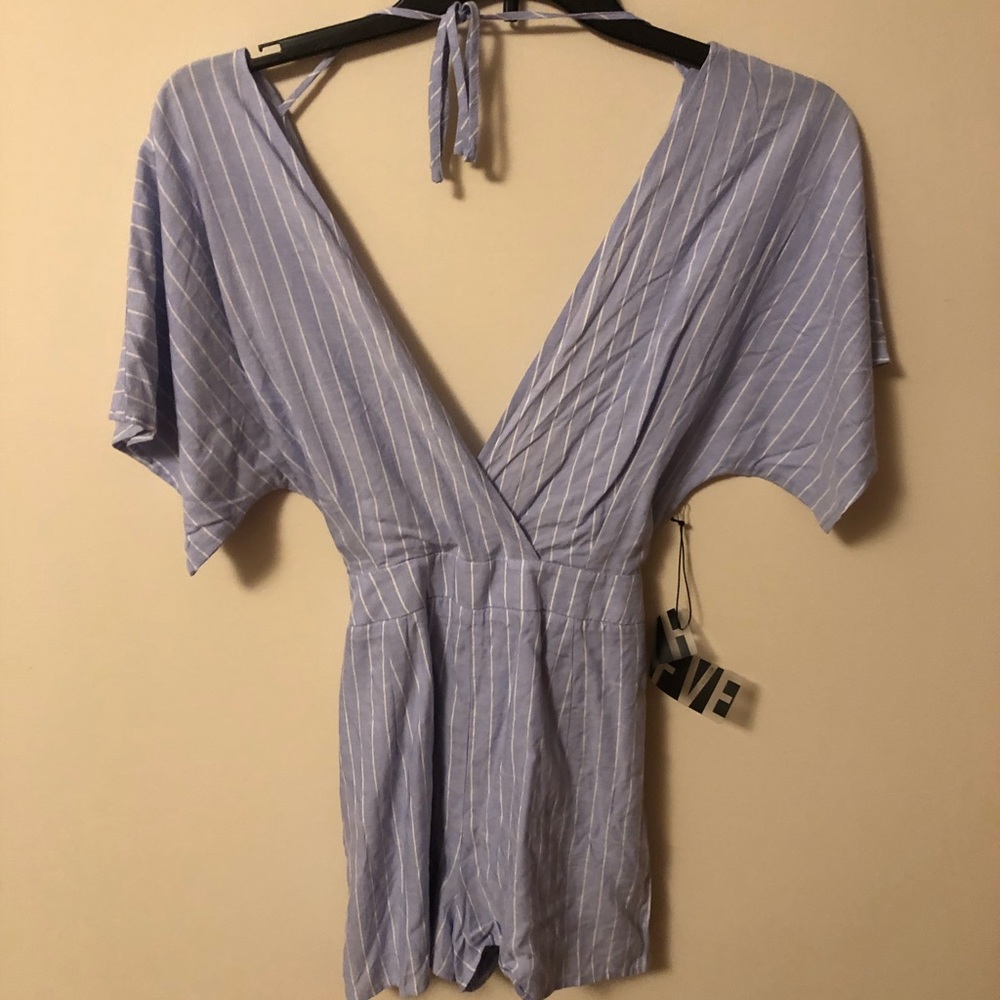 Blue and white striped romper